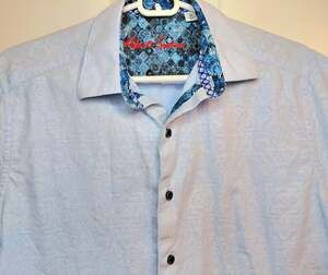 Robert Graham Men’s Medium Light Blue Paisley Jacquard Button Up Shirt Contrast